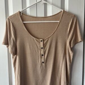 Beige Button-Front Women's Top